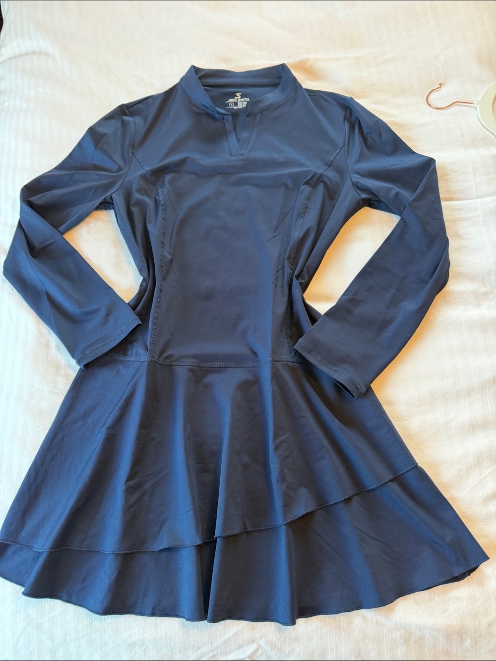 So Danca Navy Long-Sleeve Tiered Fit-and-Flare Dress